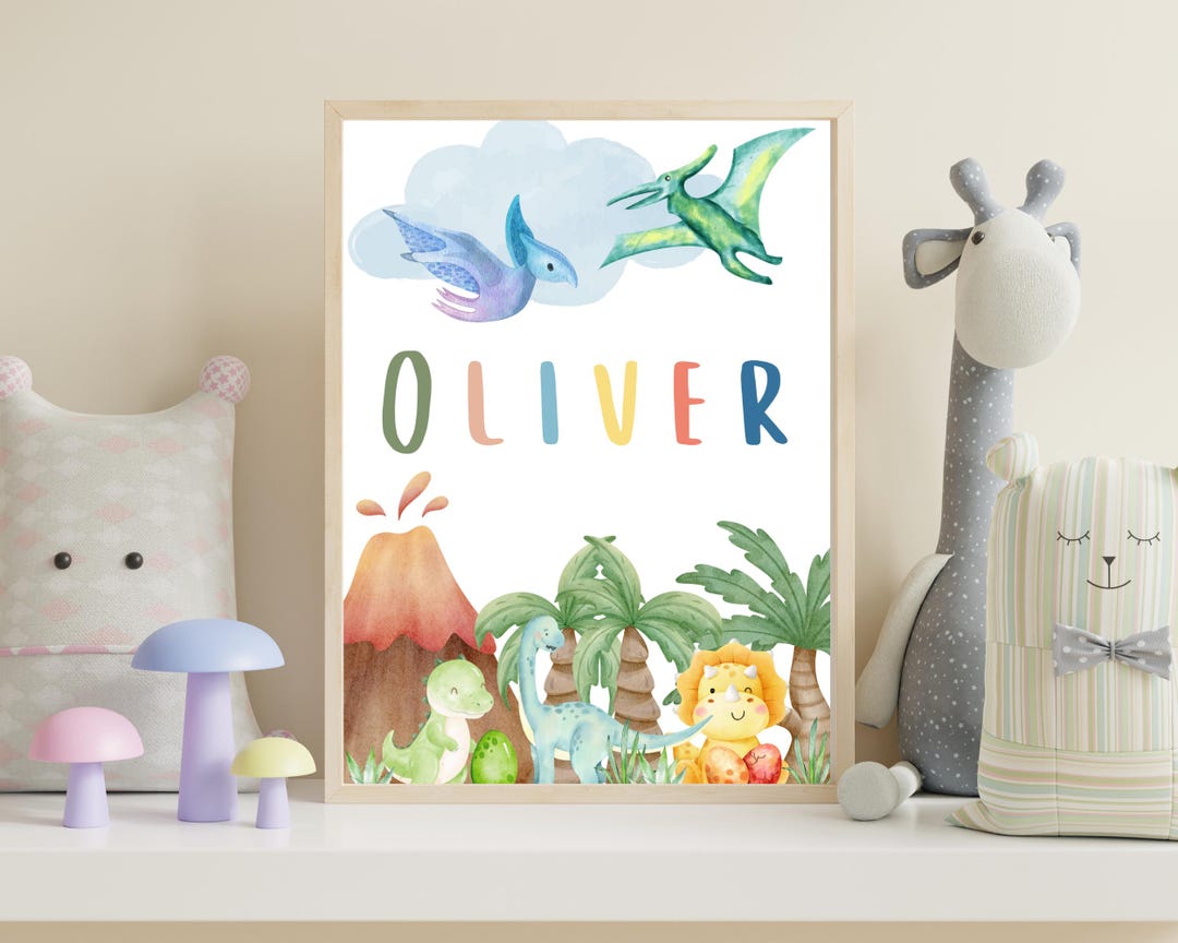 Dinosaur Name Print for Boys - Personalized Kids Wall Art - Custom ...