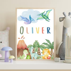 Dinosaur Name Print for Boys - Personalized Kids Wall Art - Custom Dinosaur Poster - Unique Gift for Boys Room Decor