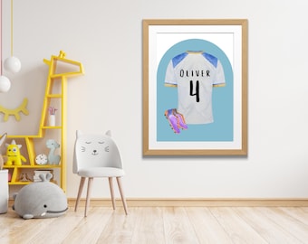 Personalisiertes Fußball-Shirt Namensdruck - Kundengerechte Sportwandkunst - Ideal für Jungenzimmer - Einzigartiges Geschenk für Fußballfans