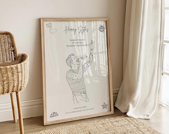 May include: A framed print featuring a black line art illustration of a singer performing. Text reads Harry Styles, Wembley Night 2, 15th June 2026, Together Together Tour, Surprise Song: Matilda, What's making you happy, that's love in the hall.
