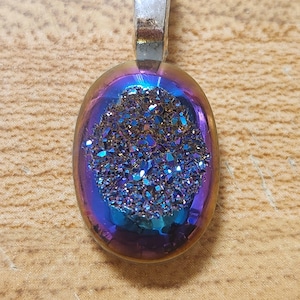 Rainbow titanium druzy pendant