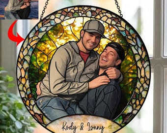 Custom Photo Stained Glass Suncatcher – Personalized Gift for Couples, Ideal for Wedding Anniversary, Valentine’s Day or Romantic Decor.