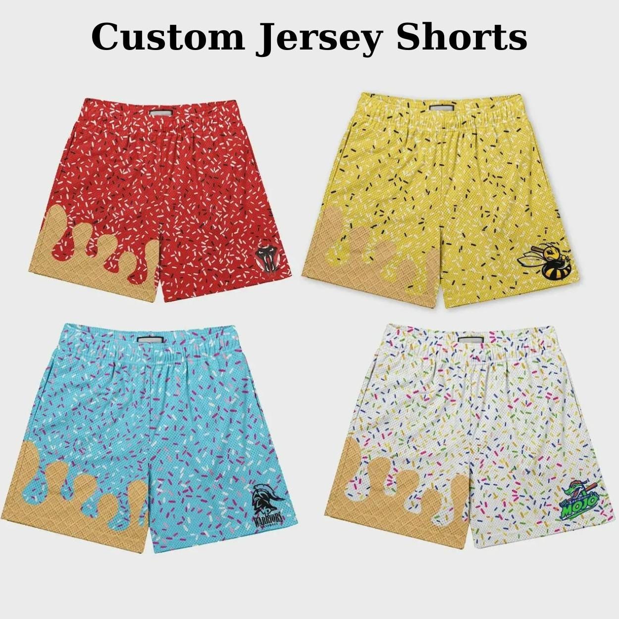 Custom Baseball Ice Cream Drip Shorts – Boy Baseball Gifts, Personalized Jersey Shorts, Youth Sports Apparel, Team Gift for Baseball Players