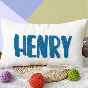 Custom Punch Needle Pillow | Personalized Embroidered Name or Monogram Cushion | Graduation Gift | Dorm or Kids Room Home Decor
