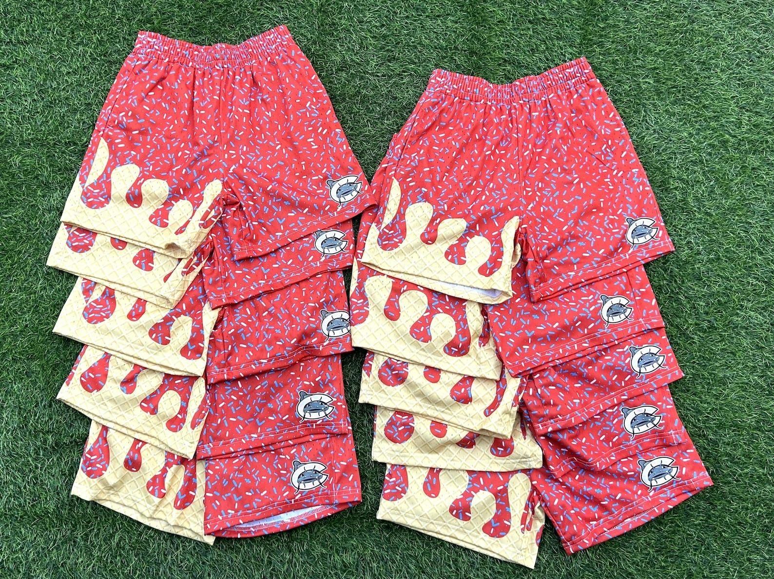 Custom Baseball Ice Cream Drip Shorts – Boy Baseball Gifts, Personalized Jersey Shorts, Youth Sports Apparel, Team Gift for Baseball Players