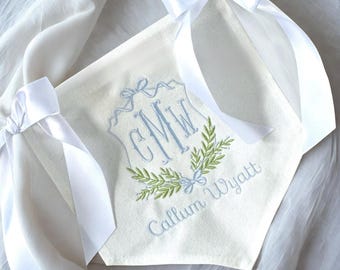 Personalized Baby Banner with Floral Crest & Bows – Custom Hospital Door Sign, Baby Shower or Newborn Gift.