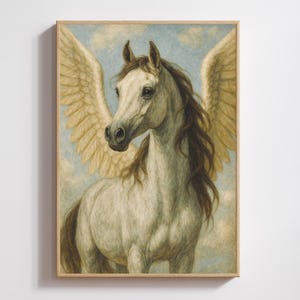 Golden Pegasus Digital Art – Regal Mythical Horse for Classic Spaces | Instant Wall Download