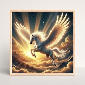 Majestic Pegasus Digital Art | Mythical Winged Horse | Digital Download, Canvas, Matte Premium Print, Framed options