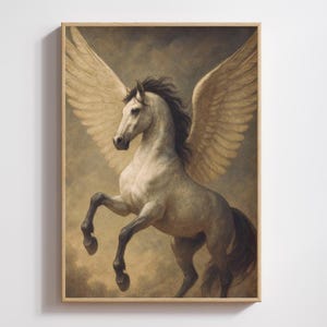 Stampa artistica da parete Majestic Pegasus – Opera d'arte fantasy con cavallo alato – Poster su carta opaca di alta qualità e download digitale, regalo unico per la festa del papà