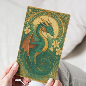 Enchanted Dragon Card – Art Nouveau Fantasy Card for Dreamers & Daydreamers