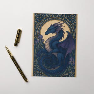 Blue Dragon Card | Art Nouveau, Fantasy Mythical Creature Card