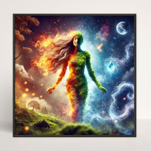 Mother Earth Goddess – Four Elements Nature Spirit Forest Gaia, Mystical Fantasy Art | Printable Art, Poster (Framed/Unframed) or Canvas