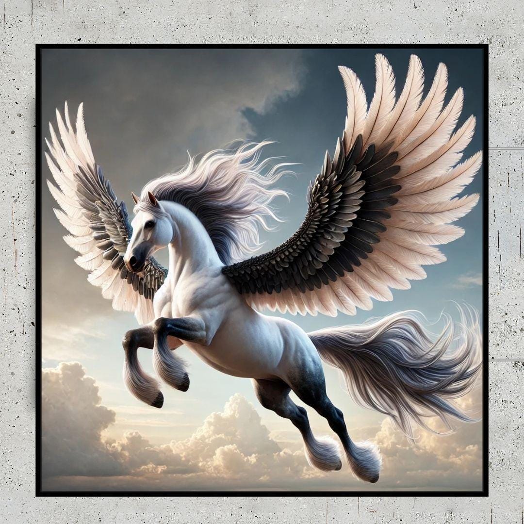Pegasus Wall Art, Mystical Winged Horse Art Print, Canvas, Framed or ...