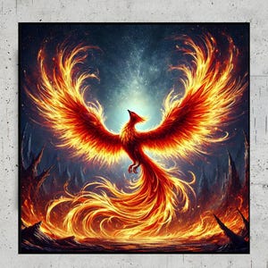 Rise Again-Phoenix Art Print Celebrating Renewal and Strength | Mythological Creature Poster | Canva, Matte Premium Paper, Digital Download