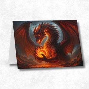 Inferno Dragon Card: Fiery Fantasy Art, Gamer Gift