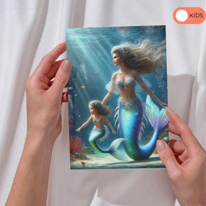 Tarjeta de felicitación "Amantes de las sirenas": cita personalizable, arte para madre e hija, regalo perfecto para baby shower, regalo para niña y cumpleaños.