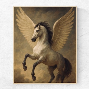 Stampa artistica da parete Majestic Pegasus – Opera d'arte fantasy con cavallo alato – Poster su carta opaca di alta qualità e download digitale, regalo unico per la festa del papà