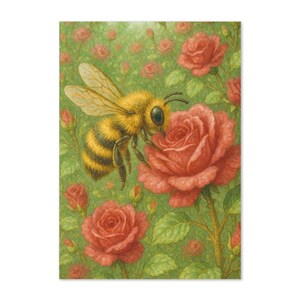 Bee & Rose Garden Greeting Card | Botanical Nature Art Card | Blank Floral Card for Birthdays, Thank You or Any Occasion