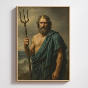 Poseidon Sea God Wall Art – Men of Olympus Series | Greek Mythology Digital Download, Greek Deities Portrait, Neoclassical