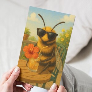 Cool Bee Greeting Card – Fun Birthday, Baby Shower or Custom Message | Cute Summer Bee Art Card | Blank Inside