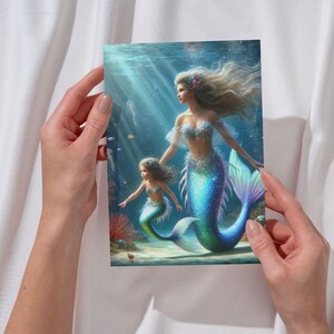 Tarjeta de felicitación "Amantes de las sirenas": cita personalizable, arte para madre e hija, regalo perfecto para baby shower, regalo para niña y cumpleaños.