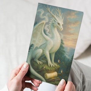 White Dragon Card, Art Print, Digital Download |  Majestic Dragon Card, Art Print