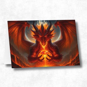 Fiery Red Dragon Card – Fantasy Card with Envelope | Blank or Custom Text | DnD, Gamer, Mythical Gift - Any ocassion