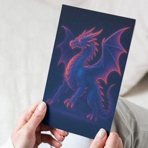 Dragon Card Art Print | DnD, RPG, Gamer & Fantasy Dragon Poster | Cyberpunk Mythical Creature Decor