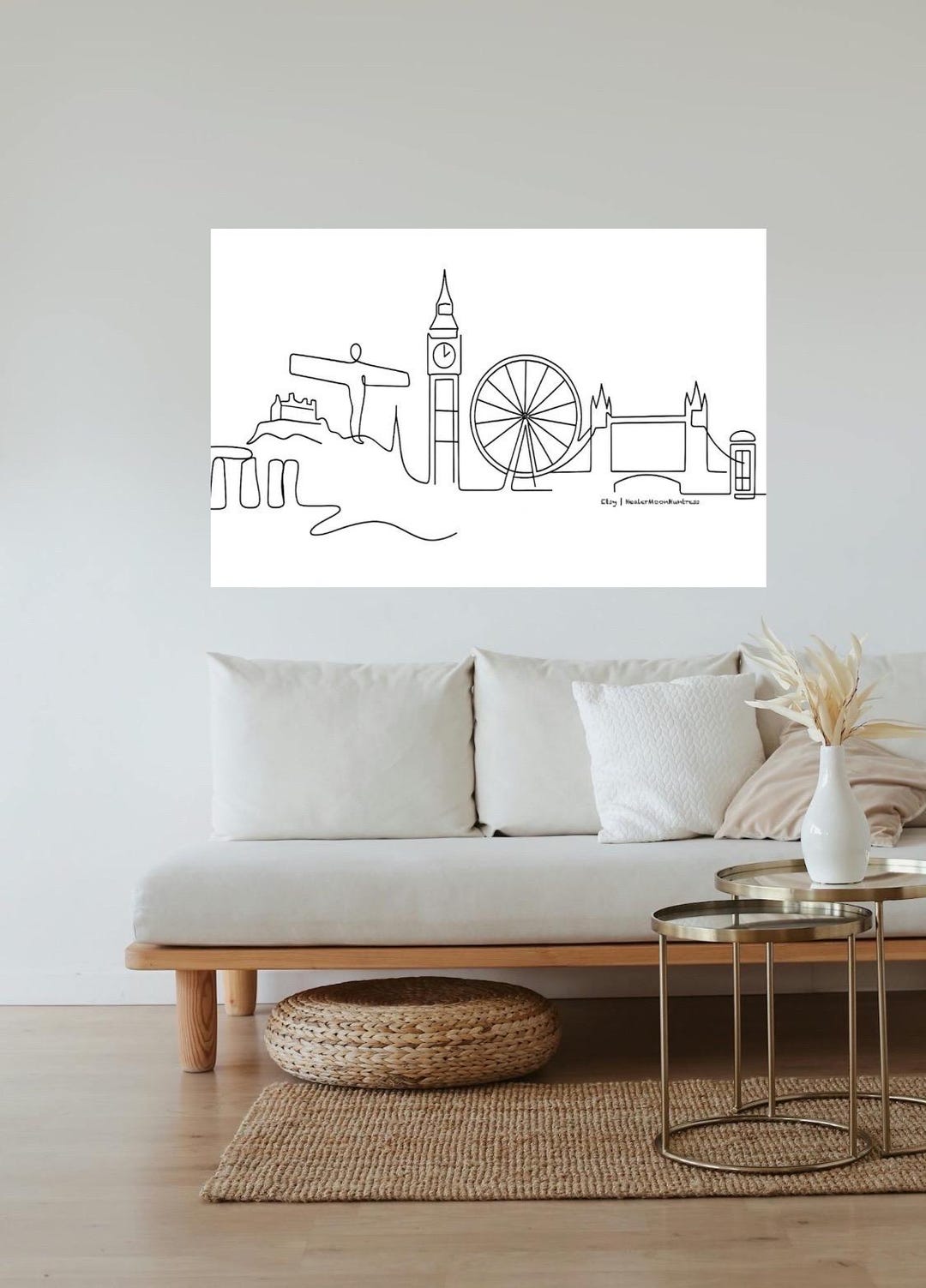UK Landmarks Wall Art Print – Line Art British Skyline Drawing ...