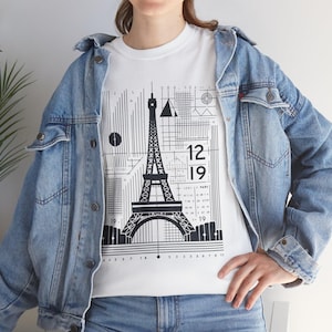 Maglietta vintage della Torre Eiffel di Parigi, maglietta unisex in cotone pesante, maglietta grafica
