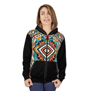Retro Style Hoodies,  Boho Chic Unisex Zip Hoodie,  Unique Printed Desing