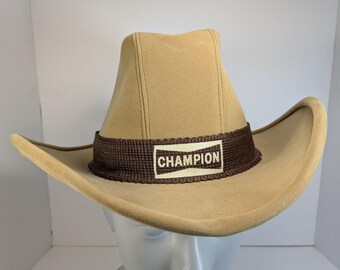 Vintage Champion Spark Plug Advertising Cowboy Hat Large Tan Union Made USA