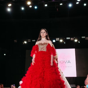 Luxury Red Gown with Ruffles – Custom Designer Dress
