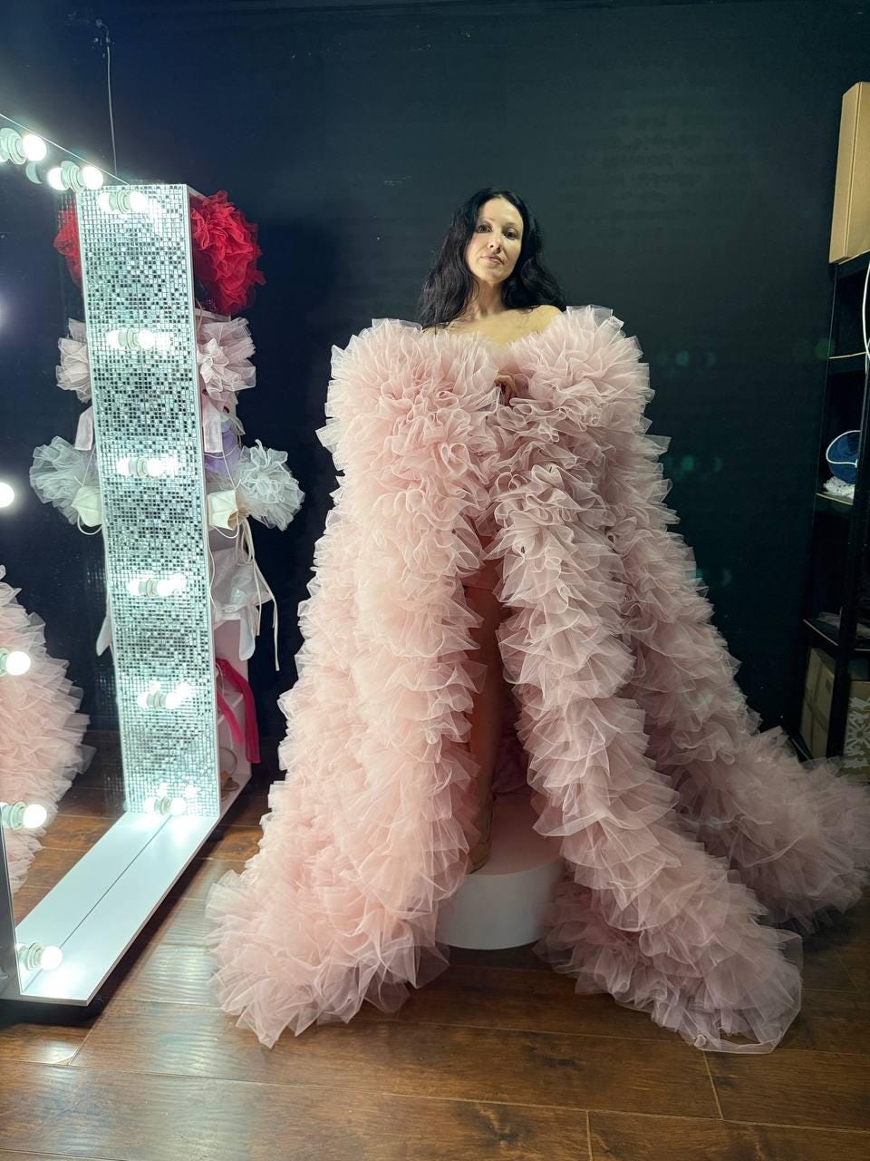 Pink Ruffle Glinda Robe Blush Pink Ruffle Tulle Robe – Couture Bridal, Maternity Photoshoot - Etsy
