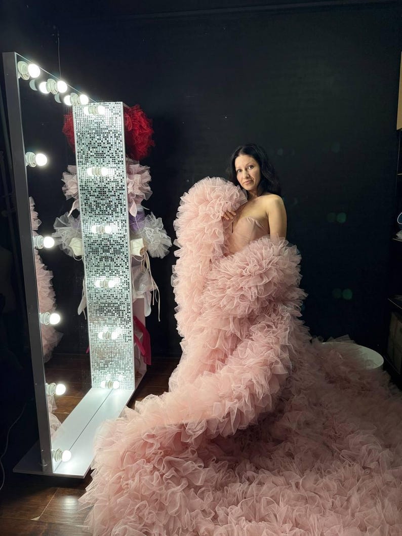 Cookies Pink Ruffle Robe Blush Pink Ruffle Tulle Robe – Couture Bridal, Maternity Photoshoot - Etsy