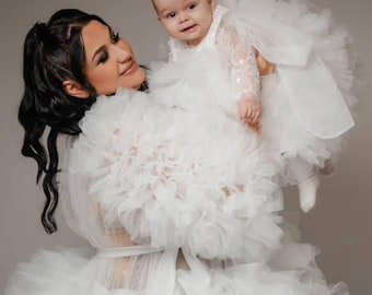 Luxury Tulle Bridal Robe / Boudoir Photoshoot Gown / Bride Morning Robe