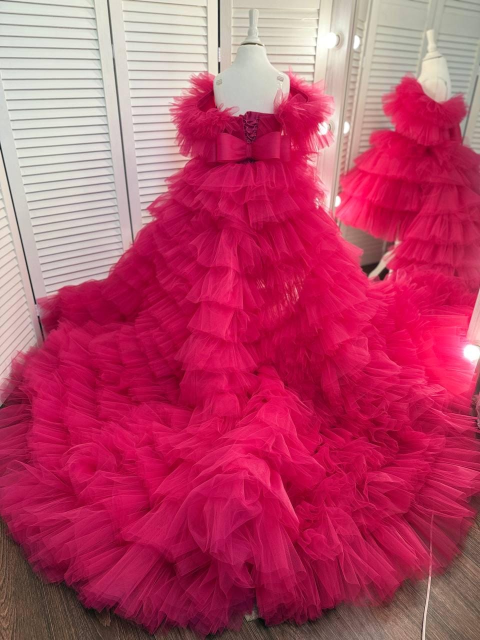 Hot Pink Tulle Princess Gown: Detachable Train