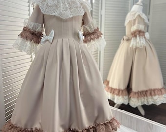Vintage crèmekleurige meisjesjurk | Kanten prinsessenjurk | Handgemaakte jurk voor speciale gelegenheden of fotoshoot