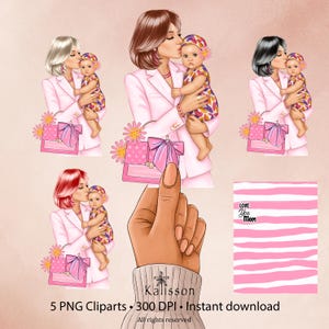 Mother and Daughter Clipart Pack | Mom & Baby Illustration Set PNG | Mother’s Day Digital Wall Art | 12x16&quot; High-Resolution Download 300DPI