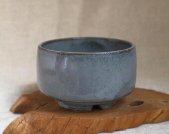 Handmade Stoneware Chawan: Glossy Blue Matcha Bowl Tea Cup