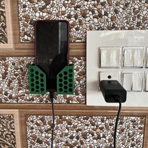 Wall Mount Mobile Charging Holder – Honeycomb Design Phone Stand for Socket Support (Green, Plastic)
