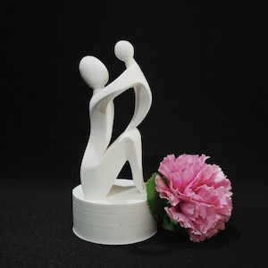 Minimalist Mother and Child Figurine – White 3D Printed Sculpture with Floral Accent