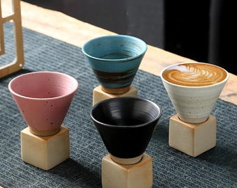 Retro Keramik dreieckigen Kegel Japanischen Stil Keramik Kaffee Teebecher Handgefertigte Retro Tasse Ideal für Home Geschenke für Ihn Sie