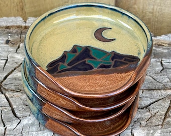 Handmade Hand Painted Mountain Moon Large Spoon Rest - Unique Kitchen Decor