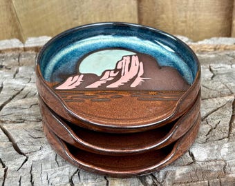 Handmade Hand Painted Desert Plateau Moon Large Spoon Rest - Unique Kitchen Decor