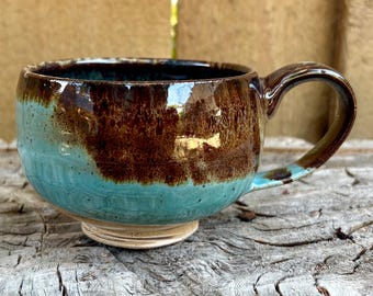 Handmade Marbled Espresso Cup: Layered Robin's Egg Blue Glaze One of a Kind