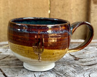 Cactus Porcelain Mug: Handmade Gold Saguaro Tea Cup
