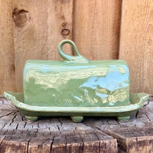 Green Fern Handmade Ceramic Butter Dish - Filigree Fern Discounted Seconds