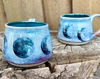 Blue Moon Phase Mug | Handmade Witchy Mug | Cosmic Night Sky Mug