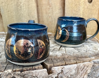 Sparkly Gold Moon Phase Mug | Handmade Witchy Mug | Cosmic Night Sky Mug